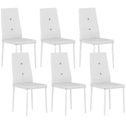 Juego de 6 Sillas de Comedor Tapizada en PU con Respaldo Alto con Botones y Patas de Acero Diseño Moderno Blanco - Ogal.Es