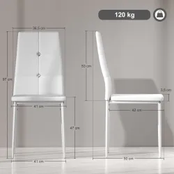 Juego de 6 Sillas de Comedor Tapizada en PU con Respaldo Alto con Botones y Patas de Acero Diseño Moderno Blanco - Ogal.Es