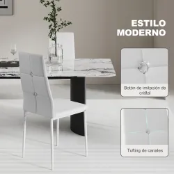 Juego de 6 Sillas de Comedor Tapizada en PU con Respaldo Alto con Botones y Patas de Acero Diseño Moderno Blanco - Ogal.Es
