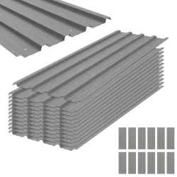 Juego de 12 Paneles para Tejado de Acero Galvanizado 7m² para Caseta de Herramientas Cobertizo 129x45cm Gris Claro - Ogal.Es