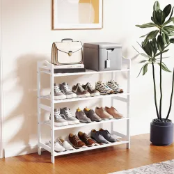 Estantería para Zapatos de Bambú para 12 Pares de Zapatos para Entrada Pasillo Dormitorio 67,5x24,7x72 cm Blanco - Ogal.Es