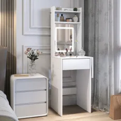 Tocador de Maquillaje con Luces LED de Color Ajustable y Espejo Lateral Abatible Cajón Compartimentos Abiertos B... - Ogal.Es