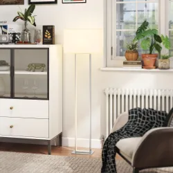 Lámpara de Pie para Salón 150 cm con Pantalla de Tela Luz Nocturna Interruptor de Pie y Base Metálico Blanco - Ogal.Es