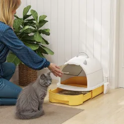 Arenero Cerrado para Gatos con Bandeja Extraíble Filtro de Carbono Pala y Asa Superior 40,5x52x39 cm Amarillo y ... - Ogal.Es