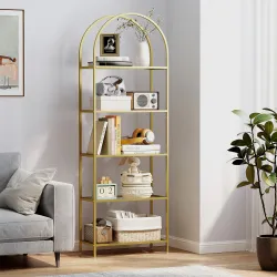 Estantería de Vidrio de 5 Niveles Estantería Almacenaje Estructura Arqueada Librería Estrecha 60x30x175 cm Dorado - Ogal.Es