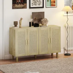 Aparador para Salón con 4 Puertas de Rejilla y Estantes Ajustables Aparador de Estilo Cannage 120x39,5x76 cm Nat... - Ogal.Es