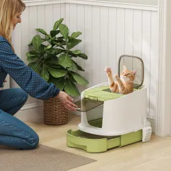 Arenero Cerrado para Gatos con Entrada Frontal Salida Superior Bandeja Extraíble y Pala 40,5x52,5x42,5 cm Blanco... - Ogal.Es