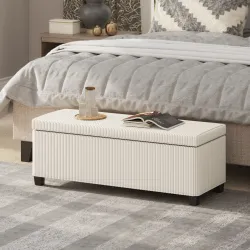 Banco Almacenaje Capacidad de 84 L 112x42x40cm Tapizado en Pana Pie de Cama para Sala de Estar Dormitorio Beige - Ogal.Es