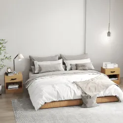 Pack de 2 Mesitas de Noche con Cajón y Compartimento Abierto para Salón 39x28x41 cm Natural - Ogal.Es