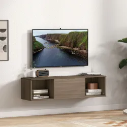 Armario de Pared Mueble de TV Colgante con 2 Compartimentos Abiertos y Puerta Abatible 120x30x29,5 cm Marrón - Ogal.Es