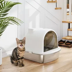 Arenero para Gatos de Acero Inoxidable con Cubierto Bolsa Desodorizante Pala Fácil de Limpiar 52,4x41,3x39,9 cm ... - Ogal.Es