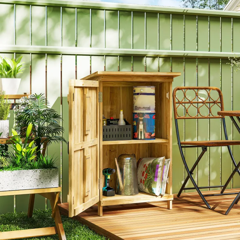 Caseta de Jardín de Madera 63,5x40x90 cm Armario para Almacenaje de Herramientas con 2 Estantes y Puerta Natural - Ogal.Es