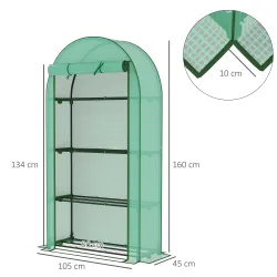 Invernadero de Exterior con 4 Estantes Puerta Enrollable Cubierta de PE y Marco de Acero 105x45x160 cm Verde - Ogal.Es