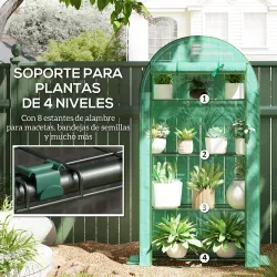 Invernadero de Exterior con 4 Estantes Puerta Enrollable Cubierta de PE y Marco de Acero 105x45x160 cm Verde - Ogal.Es