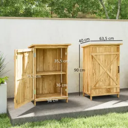 Caseta de Jardín de Madera 63,5x40x90 cm Armario para Almacenaje de Herramientas con 2 Estantes y Puerta Natural - Ogal.Es