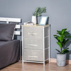 Cómoda con 3 Cajones de Tela Marco de Acero Cajonera para Salón Oficina Vestidor Gris - Ogal.Es