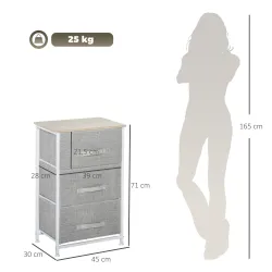 Cómoda con 3 Cajones de Tela Marco de Acero Cajonera para Salón Oficina Vestidor Gris - Ogal.Es