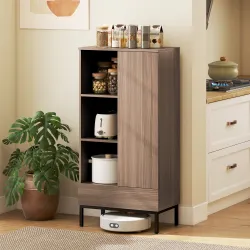 Aparador para Salón Moderno con Puerta Cajón Estante Ajustable y 3 Compartimentos Abiertos 60x34x121 cm Natural - Ogal.Es