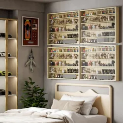 Vitrina de Pared de Madera con Estantes Ajustables y 2 Puertas Correderas de Cristal 80x9,5x60 cm Roble - Ogal.Es