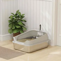 Arenero para Gatos de Acero Inoxidable XXL con Borde Alto Pala Fácil de Limpiar Prueba de Fugas 70x50x30 cm Gris - Ogal.Es