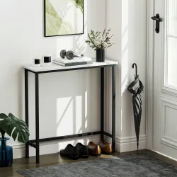 Consola Recibidor Estrecha con Superficie con Efecto Mármol y Marco de Metal 75x24x76 cm Blanco y Negro - Ogal.Es