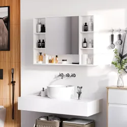Armario de Baño de Pared con Espejo Puerta Estantes Abiertos 100x15x70 cm Blanco - Ogal.Es
