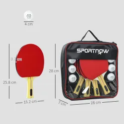 Palas de Ping Pong con 4 Raquetas 8 Pelotas y Estuche de Transporte para Principiantes Expertos Rojo - Ogal.Es