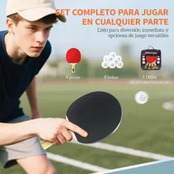 Palas de Ping Pong con 4 Raquetas 8 Pelotas y Estuche de Transporte para Principiantes Expertos Rojo - Ogal.Es