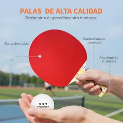 Palas de Ping Pong con 4 Raquetas 8 Pelotas y Estuche de Transporte para Principiantes Expertos Rojo - Ogal.Es