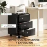 Cajonera de Escritorio con 3 Cajones Ruedas Cerradura y 2 Llaves para Estudio Salón 40x40x63,5 cm Negro - Ogal.Es