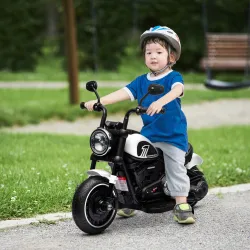 Moto Eléctrica para Niños de 18-36 Meses con Batería 6V Faro y Ruedas Auxiliares Desmontables Blanco - Ogal.Es
