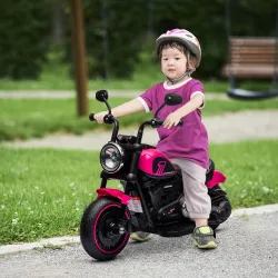 Moto Eléctrica para Niños de 18-36 Meses con Batería 6V Faro y Ruedas Auxiliares Desmontables Rosa - Ogal.Es