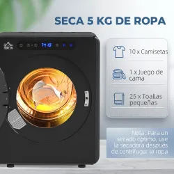 Secadora de Evacuación 3 KG 1000W Función Antiarrugas Función Esterilizar Temporizador Pantalla LED Táctil Negro - Ogal.Es