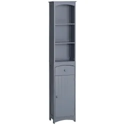 Armario Alto de Baño Estrecho con 1 Cajón y 3 Estantes Abiertos Estilo Moderno 34x24x170 cm Gris - Ogal.Es