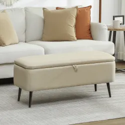 Banco de Almacenaje con Tapa Abatible y Patas de Acero para Dormitorio Salón Entrada 101x38,5x44,5 cm Beige - Ogal.Es