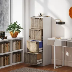 Cajonera de Escritorio con 4 Cajones Cerradura 2 Llaves Barras Colgantes para A4 Carta 39,4x40x129 cm Blanco y M... - Ogal.Es