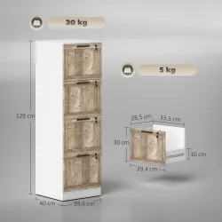 Cajonera de Escritorio con 4 Cajones Cerradura 2 Llaves Barras Colgantes para A4 Carta 39,4x40x129 cm Blanco y M... - Ogal.Es