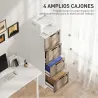 Cajonera de Escritorio con 4 Cajones Cerradura 2 Llaves Barras Colgantes para A4 Carta 39,4x40x129 cm Blanco y M... - Ogal.Es