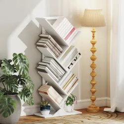 Estantería en Forma de Árbol con 7 Estantes y Sistema Antivuelco para Salón Dormitorio 50x24x109 cm Blanco - Ogal.Es