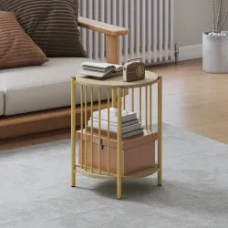 Mesa Auxiliar Redonda de 2 Niveles con Estante de Almacenaje y Marco de Acero para Salón Dormitorio Ø41x49 cm Na... - Ogal.Es