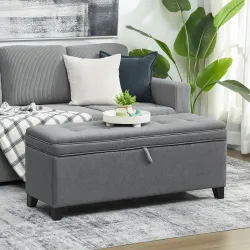 Banco de Almacenaje con 2 Bisagras de Seguridad Tapa Abatible para Dormitorio Salón 120x40x48 cm Gris Oscuro - Ogal.Es