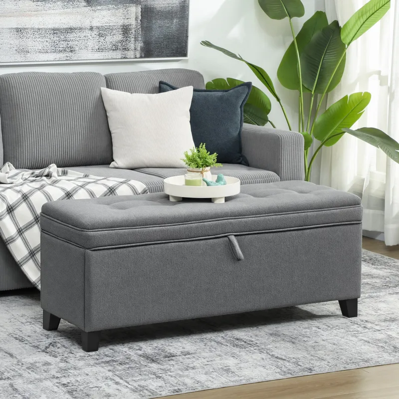 Banco de Almacenaje con 2 Bisagras de Seguridad Tapa Abatible para Dormitorio Salón 120x40x48 cm Gris Oscuro - Ogal.Es