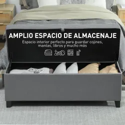 Banco de Almacenaje con 2 Bisagras de Seguridad Tapa Abatible para Dormitorio Salón 120x40x48 cm Gris Oscuro - Ogal.Es
