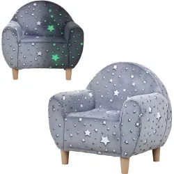 Sofá Infantil con Diseño de Estrellas que Brillan en la Oscuridad Tejido Suave de Terciopelo 55x40x55 cm Gris - Ogal.Es