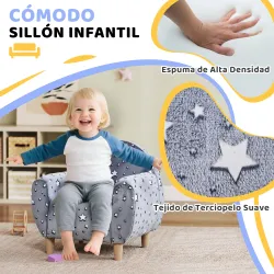 Sofá Infantil con Diseño de Estrellas que Brillan en la Oscuridad Tejido Suave de Terciopelo 55x40x55 cm Gris - Ogal.Es