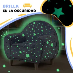 Sofá Infantil con Diseño de Estrellas que Brillan en la Oscuridad Tejido Suave de Terciopelo 55x40x55 cm Gris - Ogal.Es