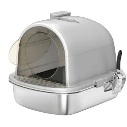 Arenero para Gatos de Acero Inoxidable con Cubierto Bolsa Desodorizante Pala Fácil de Limpiar 52,4x41,3x39,9 cm ... - Ogal.Es