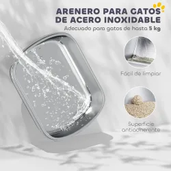 Arenero para Gatos de Acero Inoxidable con Cubierto Bolsa Desodorizante Pala Fácil de Limpiar 52,4x41,3x39,9 cm ... - Ogal.Es