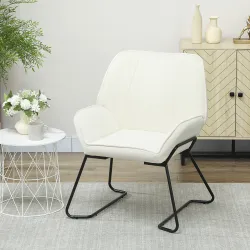 Butaca de Salón con Asiento Ancho y Acolchado Tapizado en Terciopelo Patas de Metal Sillón para Salón Crema - Ogal.Es