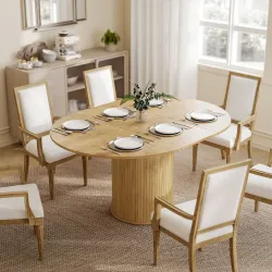 Mesa de Comedor Extensible Redonda para 6-8 Personas con Base Estriada para Salón 110-150x110x75 cm Madera Natural - Ogal.Es